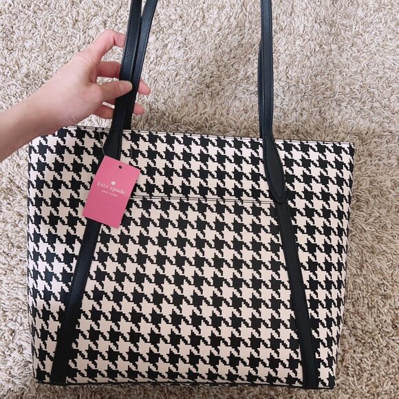 Kate Spade Large Cara Tote Shoulder Bag In Houndstooth Print - Picture 7 of 10